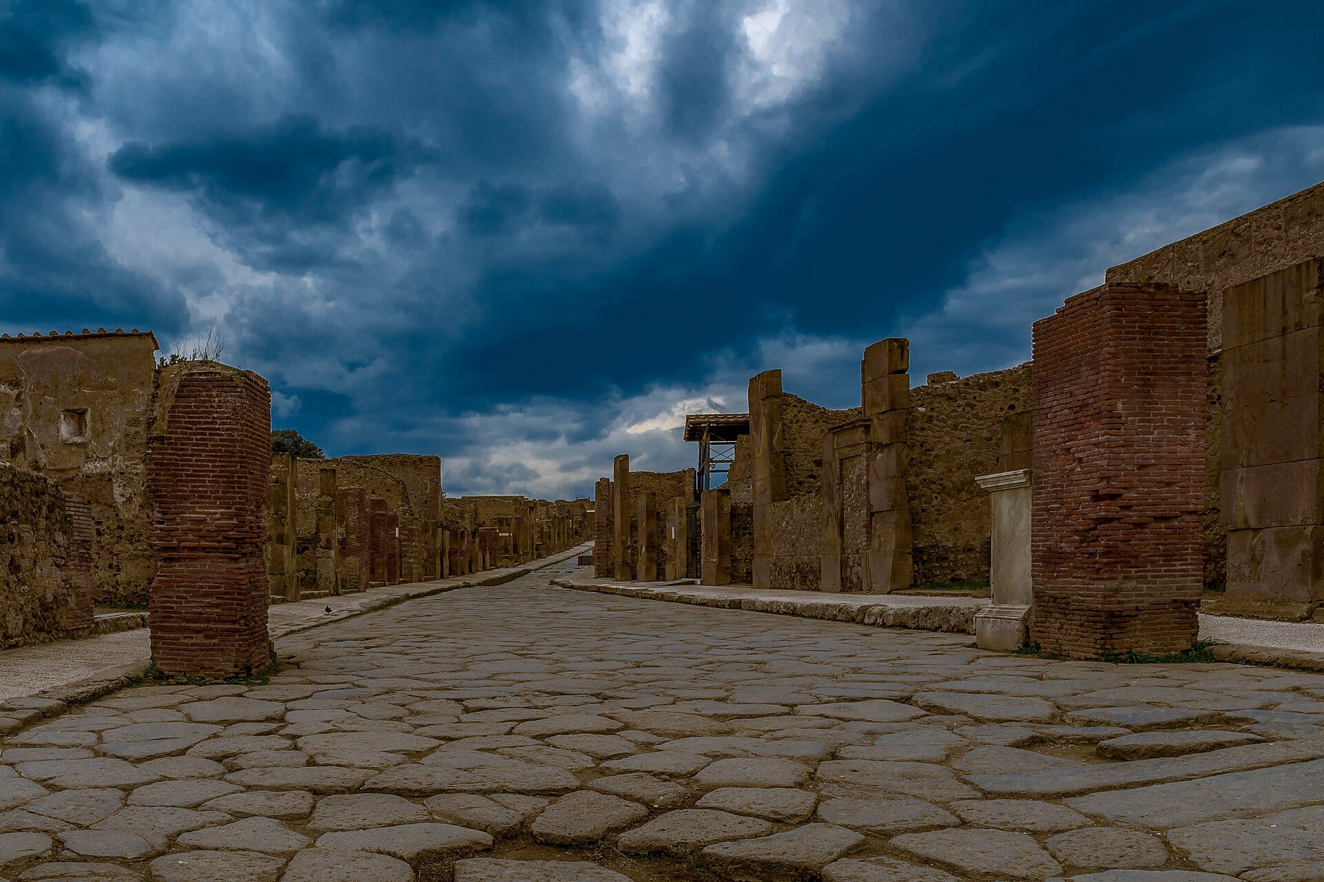 Pompeii streets with Vesuvius beyond